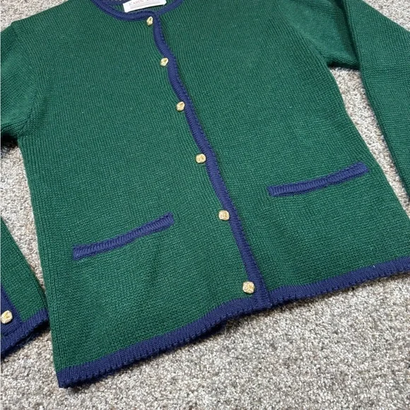 Karen Scott Forest Green Cardigan with Navy Trim - Picture 2 of 3